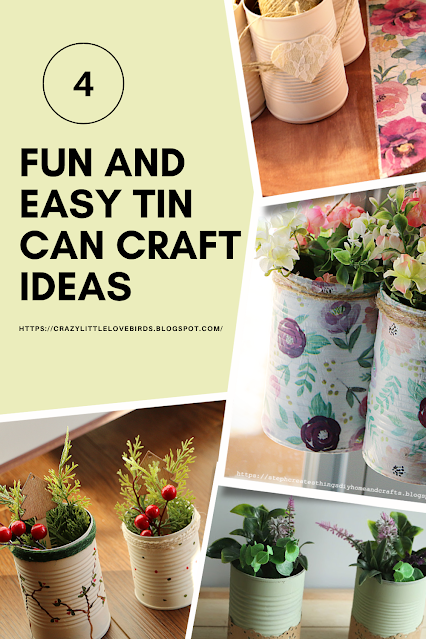 Pinterest pin showing four fun and easy tin craft ideas along with pictures of each design