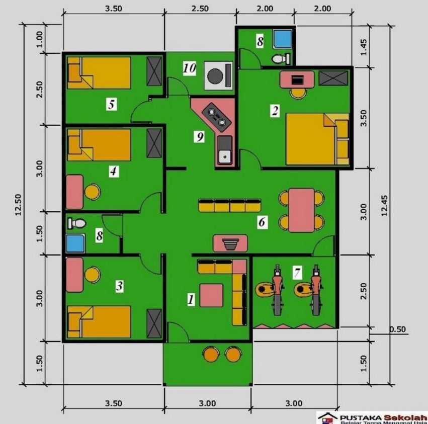  4  Bentuk denah  rumah  minimalis  5 kamar  tidur  Menarik 