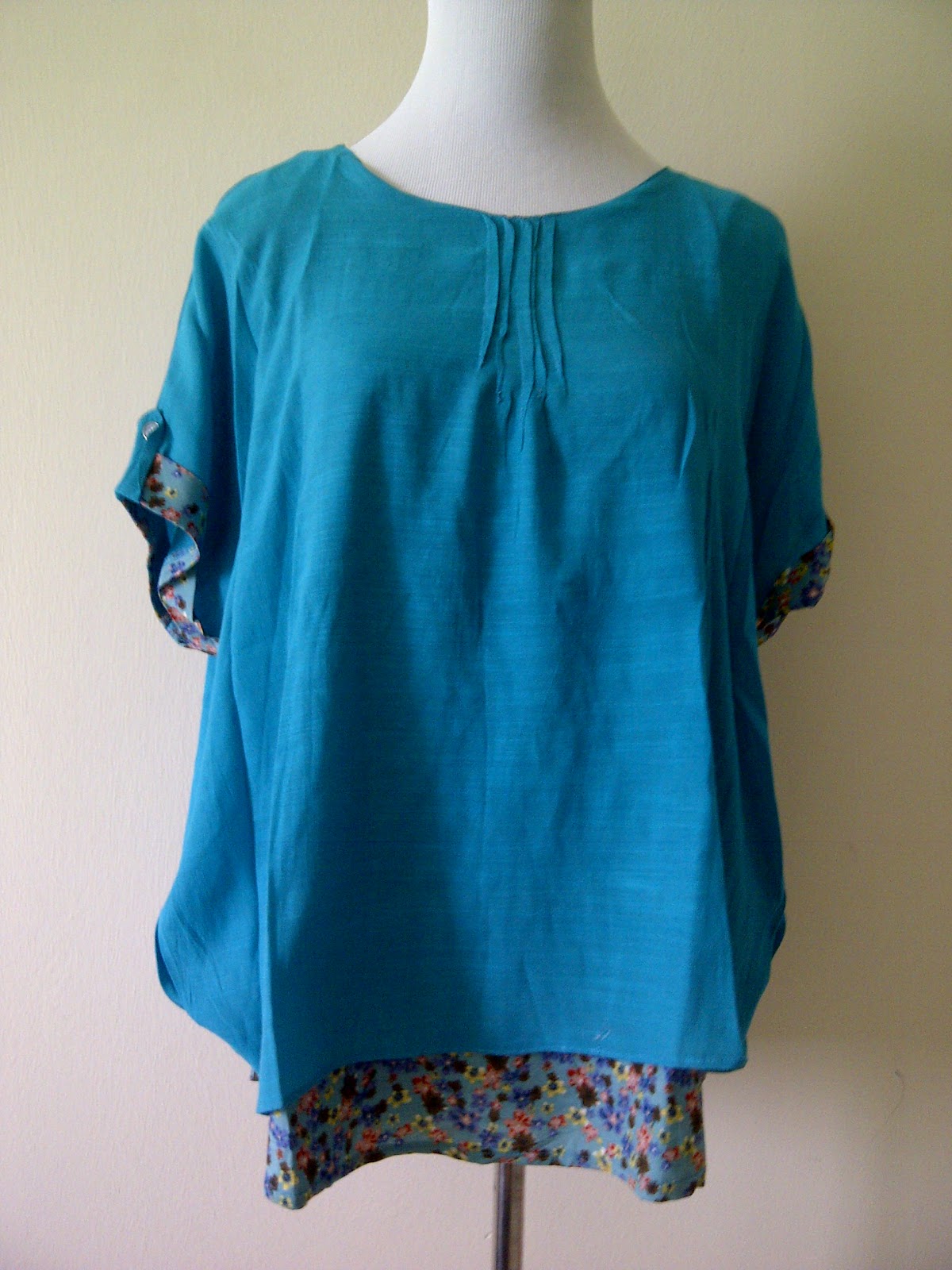 Pretty Kapas Cotton combi plain and flower blouse  baju 