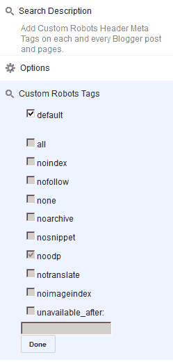Add Robots Tag to Blogger Posts and Pages Separately