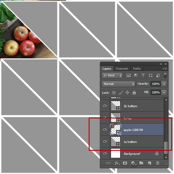 You must stack the image layer above the triangle layer.