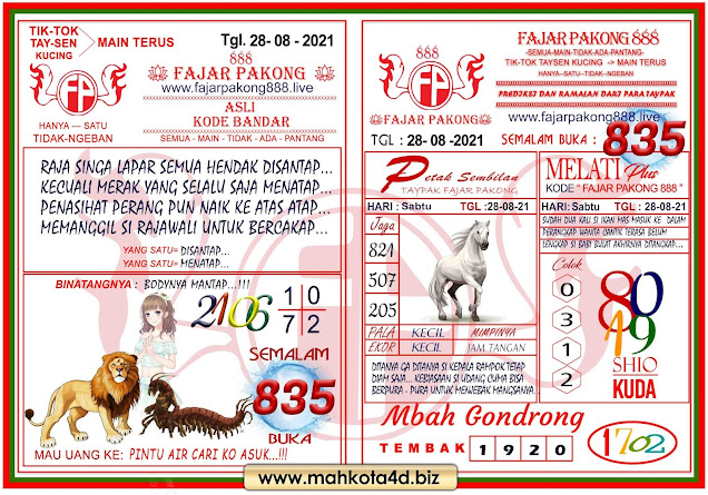 Syair Prediksi Fajar Pakong 888 Sabtu, 28 - Agustus - 2021