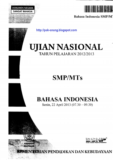 Naskah Soal Un Bahasa Indonesia Smp 2013 Paket 1