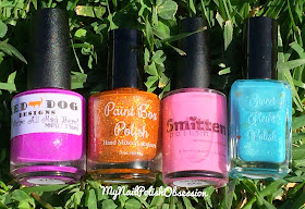 Red Dog Designs We're All Mad Here, Paint Box Polish Much More Muchier, Smitten Polish Drink Me, Sweet Heart Polish Explain Yourself