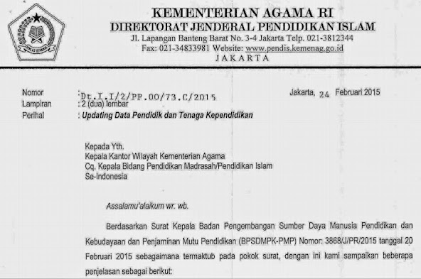 Surat Edaran Kemenag Tentang Updating Data PTK di Padamu 