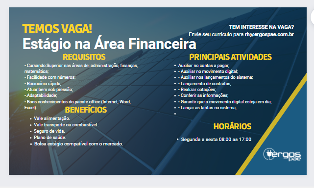 ESTÁGIO ÁREA FINANCEIRA