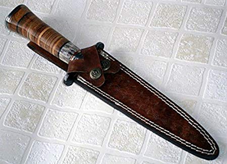 Poshland RAM-79, Handmade Damascus Steel 12 Inches Dagger Knife – Leather Sheet Handle with Damascus Steel Guard