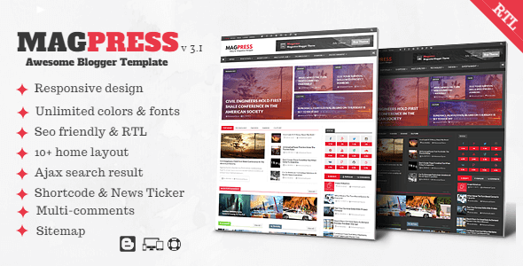 Free Download Magpress v3.1 Responsive Magazine Blogger Template