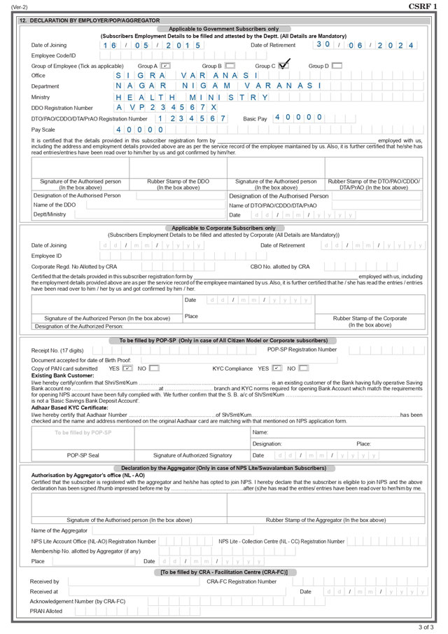 NPS Account Opening Form Page:-3