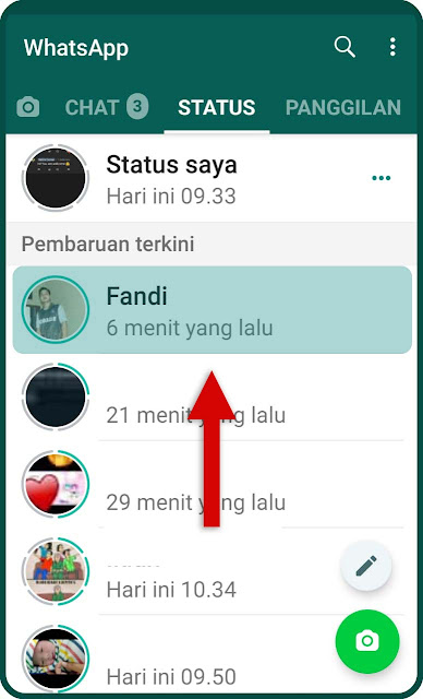 sentuh lama status yang akan dibisukan