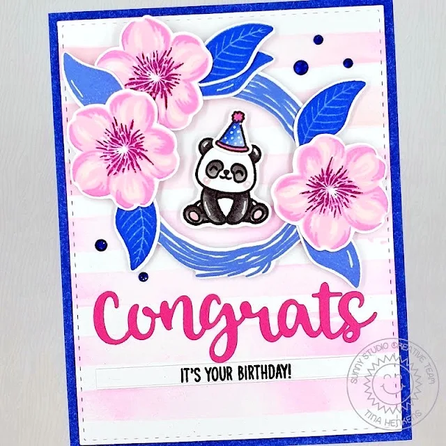 Sunny Studio Stamps: Hayley Alphabet Die Focused Birthday Card by Tina (featuring Winter Wreaths, Panda Party, Cherry Blossoms)