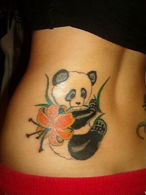 Sexy Female With Tattoos Specially Lily Flower Tattoo And Panda Tattoo Designs Art Image