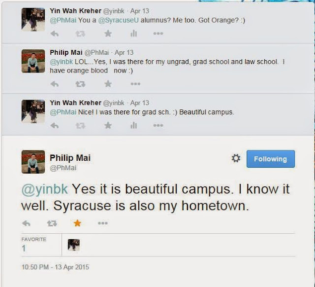 Tweets that show I met a fellow alumnus from Syracuse University