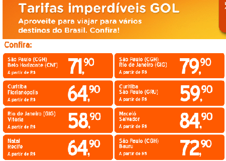 Passagens Aéreas Promocionais por R$ 59 da Gol