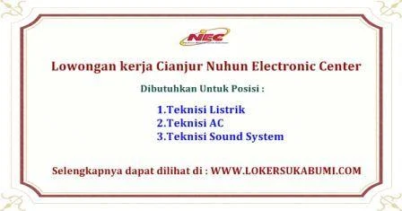 Lowongan kerja Cianjur Nuhun Electronic Center Juni Terbaru 