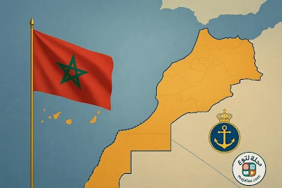 خريطة المغرب البحرية وعلمي المغرب وفرنسا