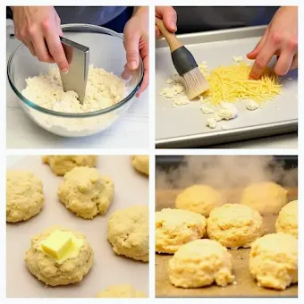 Mixing biscuit dough with butter