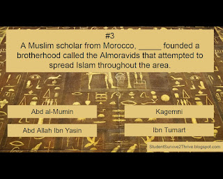 A Muslim scholar from Morocco, _____ founded a brotherhood called the Almoravids that attempted to spread Islam throughout the area. Answer choices include: Abd al-Mumin, Kagemni, Abd Allah Ibn Yasin, Ibn Tumart