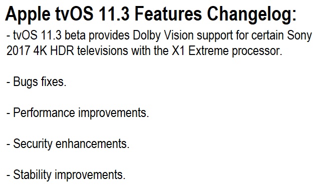 Apple tvOS 11.3 Features Changelog