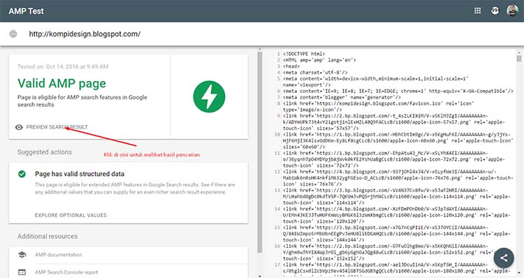 Cek AMP HTML Dari Search Console