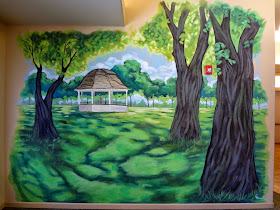 portland oregon muralist, memory care mural, pioneer park walla walla, park mural