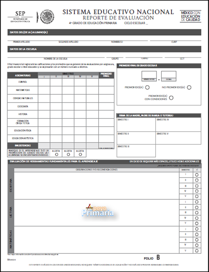 Reporte de Evaluación para Cuarto Grado 2014 - 2015