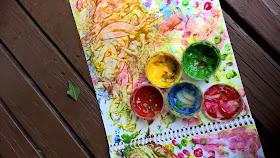 notebook paper painted with bright and colorful finger paints
