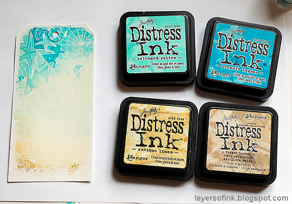 Layers of ink - Calm and Stormy Seas Tag by Anna-Karin Evaldsson. Ink with Distress Ink.