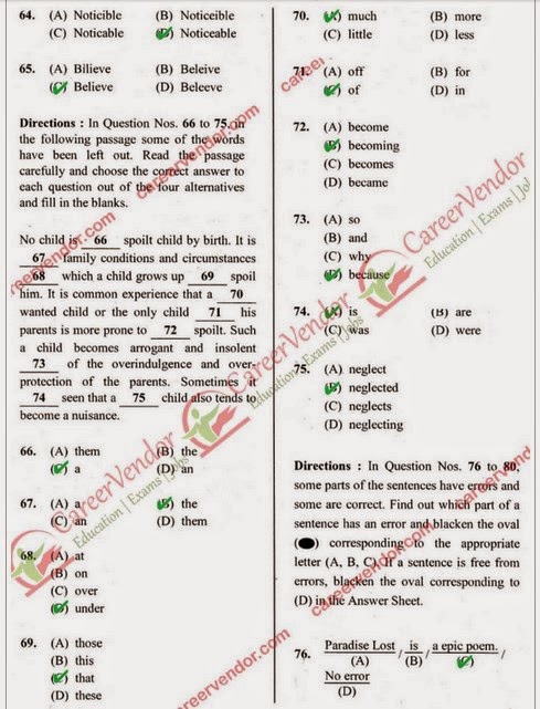 SSC CHSL 10+2 Exam Answer Sheet/Answer key/Expected Cut Off Marks 2014