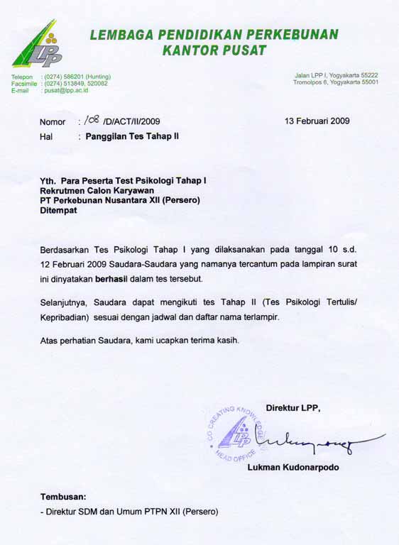 Contoh Surat Pemanggilan Tes Wawancara Contoh Surat