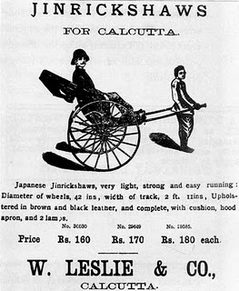 Reads, "Japanese Jinrickshaws, very light, strong and easy runnin..." and the specification above.