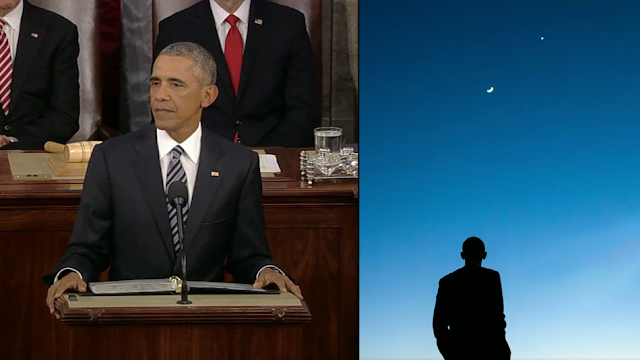 State of the Union President Barack Obama sihoulette looking at the sky