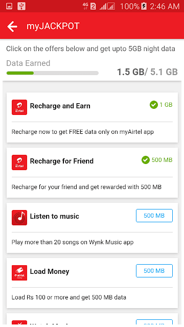  amongst My Airtel App for all Airtel Prepaid subscribers  Airtel myJACKPOT Offer Get 5GB Free Internet Data - June 2017
