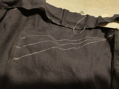 image showing navy fabric with 3 white lines