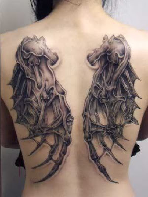 Other popular sites are the wrists and neck back 3D Wings Tattoo Design 