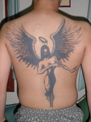 This is the angel tattoo sexy girls, new popular tattoo, back upper tattoo's 