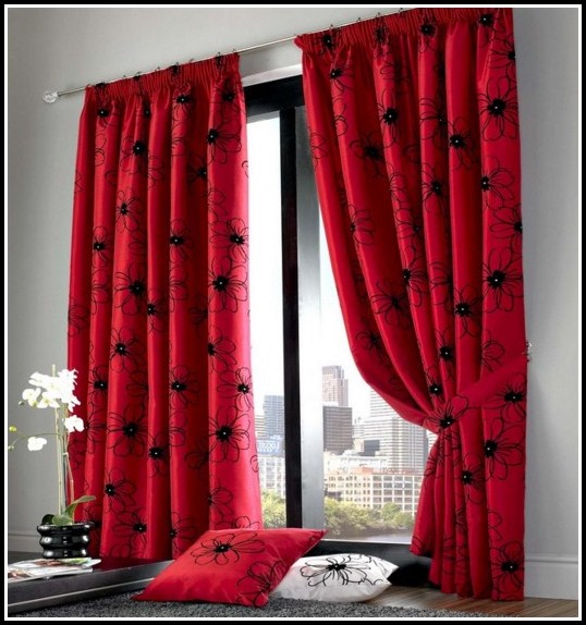 cool black and red curtains with floral designs