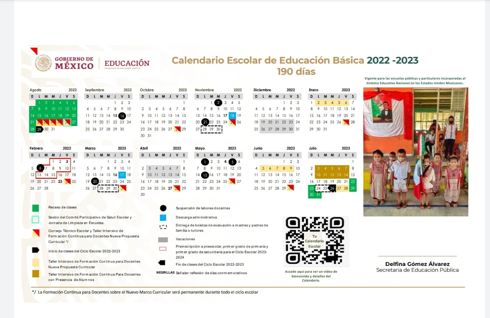 Calendario escolar 2022 - 2023 de 190 días
