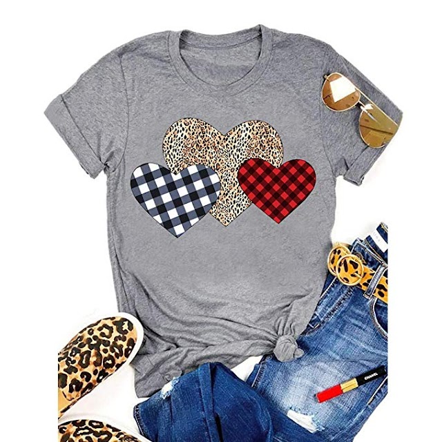 Valentine's Day  Love Heart Printed Shirts Short Sleeve Graphic Tees 