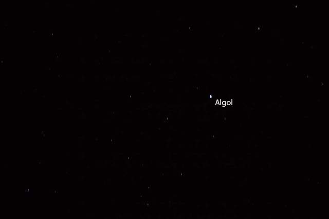 Image of Algol, 4 second exposure, 500mm telephoto lens (Source: Palmia Observatory)