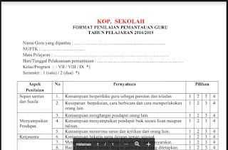 Contoh Format Pemantauan Proses Pembelajaran Oleh Kepala Sekolah