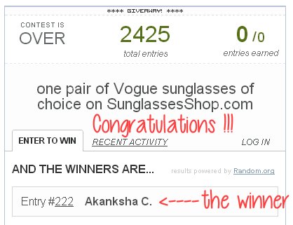 SunglassesShop giveaway winner