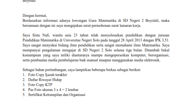 Contoh Surat Lamaran Guru Smp - Disclosing The Mind