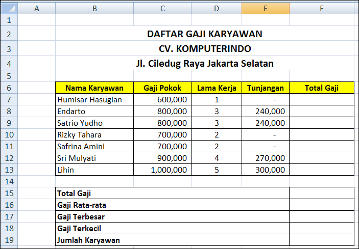 Bank Soal Excel Terlengkap Belajar Excel