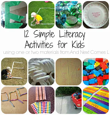 12 simple literacy activities for kids that use one or two materials from And Next Comes L