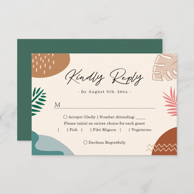  Modern Abstract Summer Tropical Leaves Wedding RSVP Card