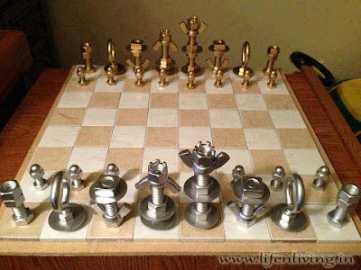 Chess Pieces Made Using Nuts and Bolts