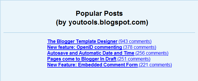 Popular posts most commented widget