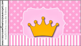 Golden Crown in Pink with Polka Dots: Free Printable  Candy Bar Labels.