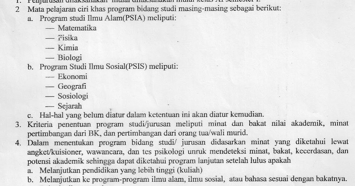 Bimbingan konseling sma 3 slawi: KRITERIA PENJURUSAN 